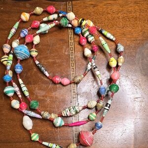 Colorful Handmade Vintage Recycled Paper Bead Necklace